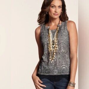 NWT Chico's Lace Overlay Layla Tank Black White Size 3 Geometric Sleeveless XL